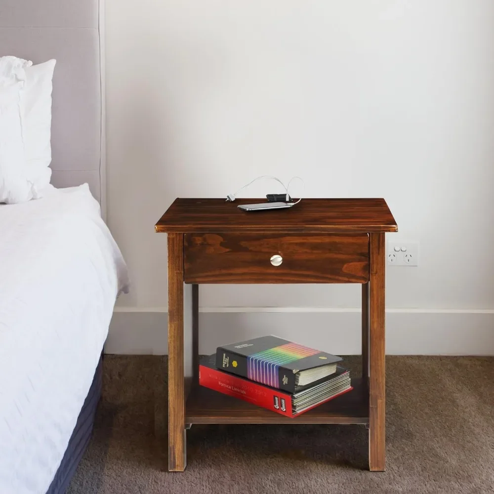 

Solid wood structure Vanderbilt Nightstand with USB Ports-Warm Brown, 24"L x 17"W x 27"H bedroom furniture