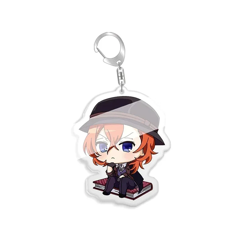 Anime Bungo Stray Dogs Dazai Osamu Keychain Nakajima Atsushi Edogawa Rampo Cute Keyring Bag Accessories Baji Decoration