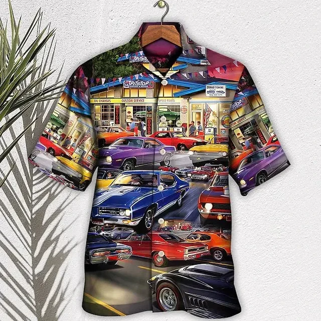 Vintage Car 3d Printed Shirts Men Women Fashion Hawaiian Shirt unisex Beach Short Sleeve Oversized Blouse Men's Lapel Shirt 2