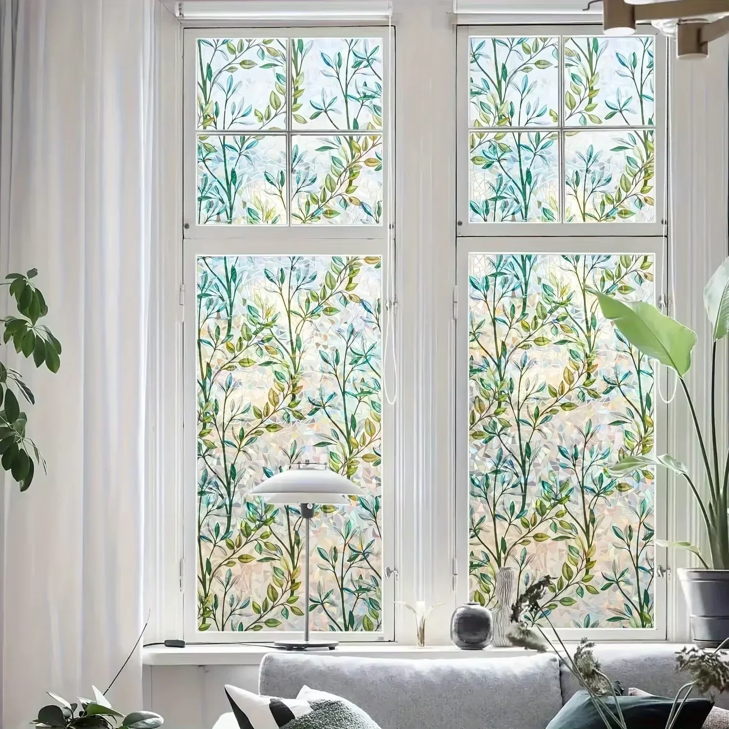 1pc Colorful Crescent Geometric Pattern Electrostatic Glass Window Film Office Bedroom Bathroom Home Decor window film