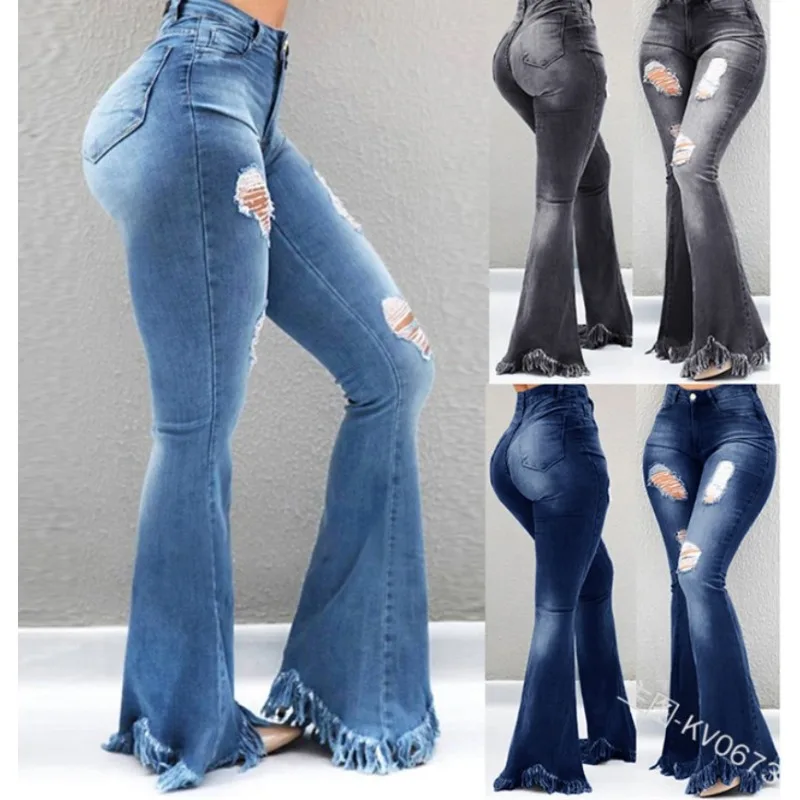 

2023 Ladies New Make Old Ripped Brushed White High Waist Jeans Slim Fit Tassel Frayed Edge Skinny Denim Women's Trousers