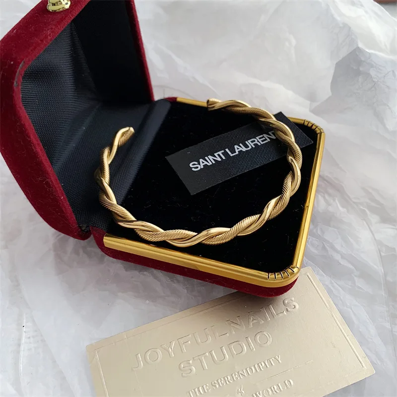 Bangle Bracelet Stainless Steel Bracelet Trendy Charm Cuff Twist Bracelets Opening Bangles For Women Gold Color 316L Stainless Steel Wire Thin Simple