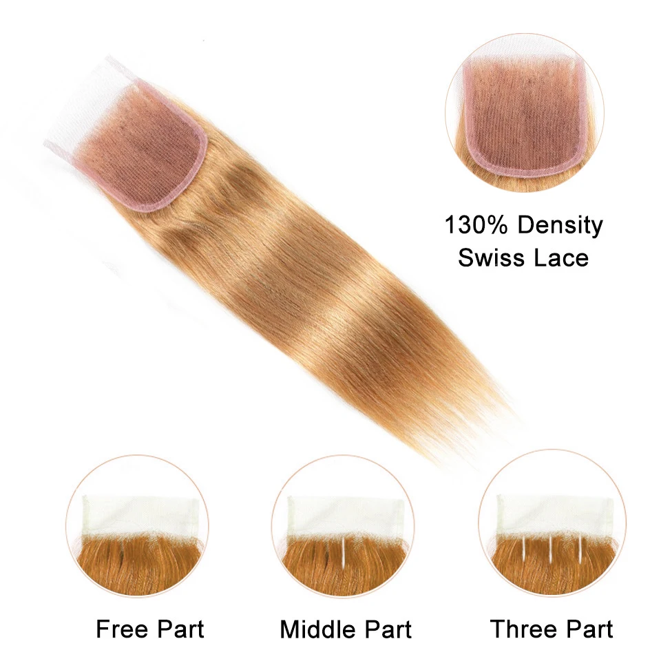 Miss Rola Hair Brazilian Straight Hair Lace Closure 100% Human 4x4 Lace Closures Remy Blonde 99J Highlight Brown Red