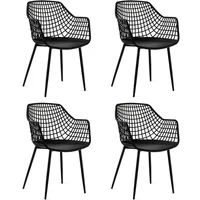 Modern Dining Chairs Set of 4 - Black Arm Chair with 15" High Backrest, Powder-Coated Metal Legs, Anti-slip Foot Pads 1
