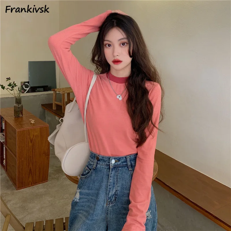 

Long Sleeve T-shirts Women Panelled Trendy All-match Simple Streetwear Colorful Retro Elegant Students Youthful Vitality Slim