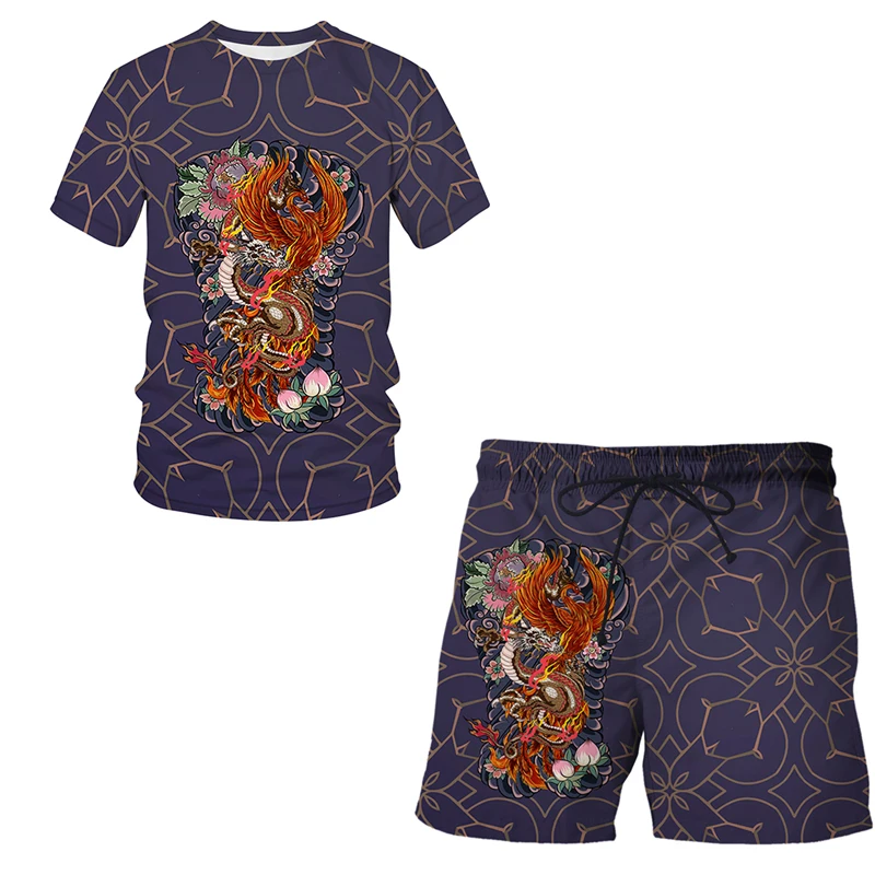 

Chinese dragon totem 3D Boys and Girls T-shirt Short Sleeve Shorts Trend Casual T-shirt Set 2022 Summer Fashion New Men clothing