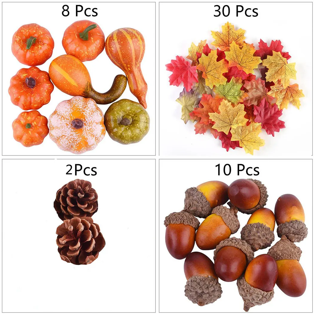 Artificial Fruits and Vegetables Artificial Acorns 50Pcs Pumpkin Wreath Simulate Plastic Fake Fruits Acorns Pine Cones Home Party DIY Decorations