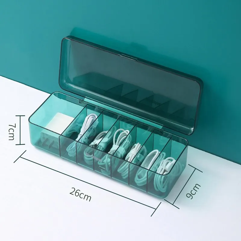 케이블 스토리지 박스 투명 방진 이어폰 전기 충전기 와이어 스토리지 박스, USB 사무용품 뚜껑 정리