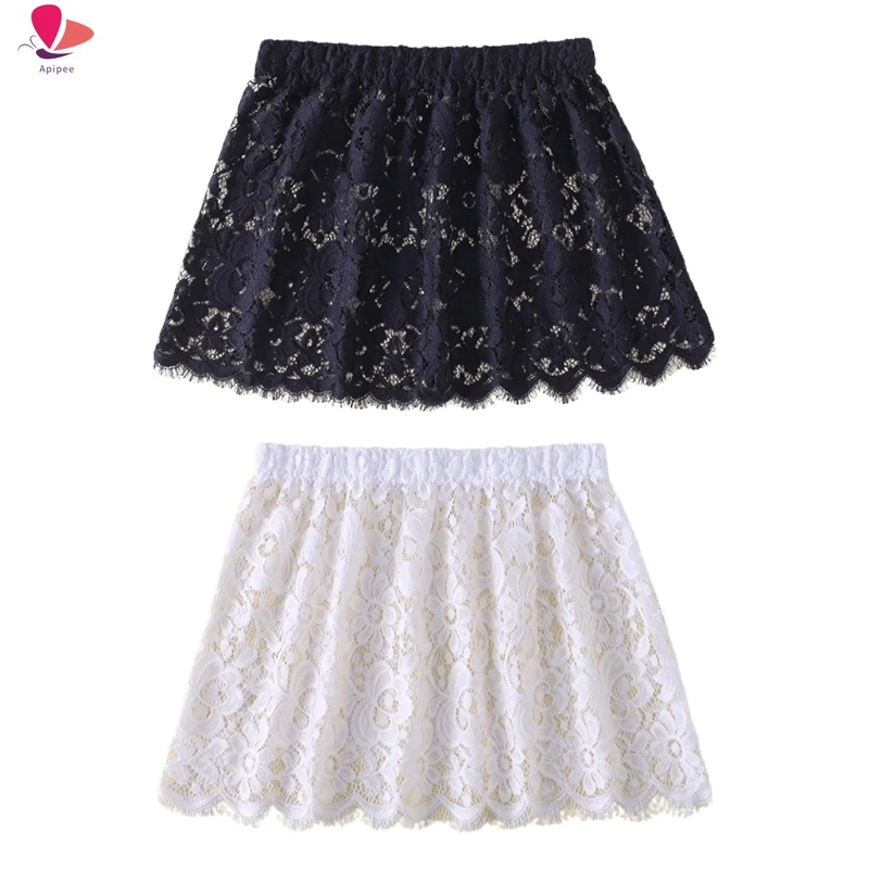

Women Eyelash Floral Lace Shirt Extender Adjustable Layered Faux Top Hem Lower Sweep Mini Skirt Half Slip Splitting Underskirt