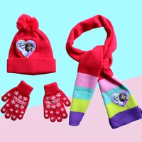New Autumn Winter Children Hat Elsa Classics Disney Princess Cartoon Cap Scarf Hat Glove Warm knitted hat Girl Christmas Hat 2