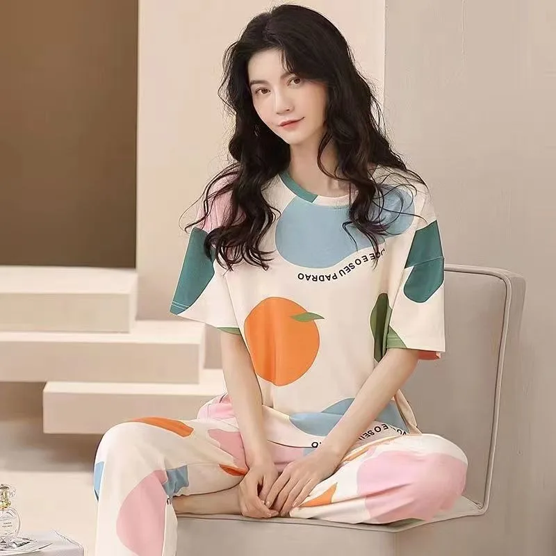 Pyjamas Set for Women‘s Short Sleeve Long Pants Student Casual Cartoon Bear Sweet Cuet Sleepwear Loungewear Romantic Nightwear 5