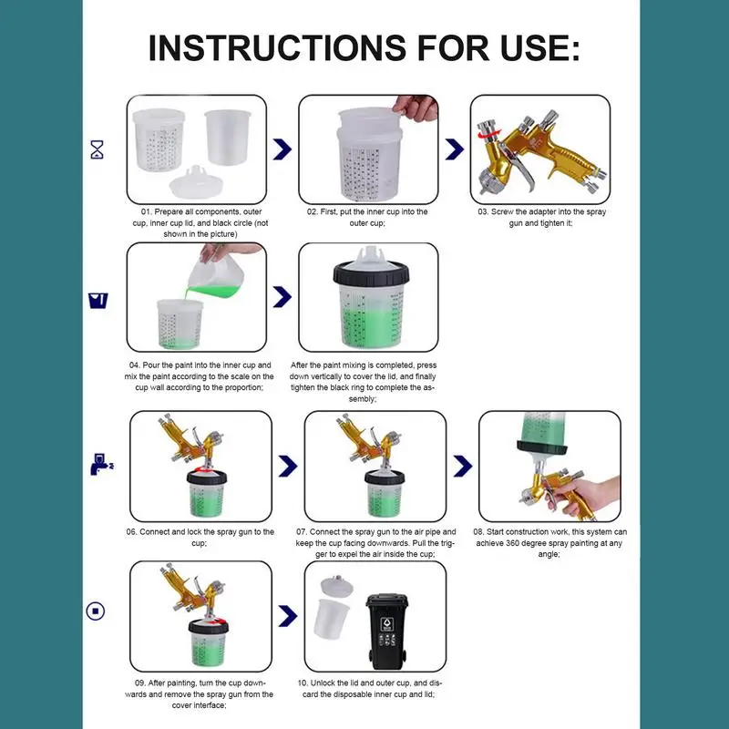 Mixing Cup For Hvlp Paint Spray Reusable Car Painting Kit Paint Tools & Equipment With 50 Cup & Lids System Spray Guns &