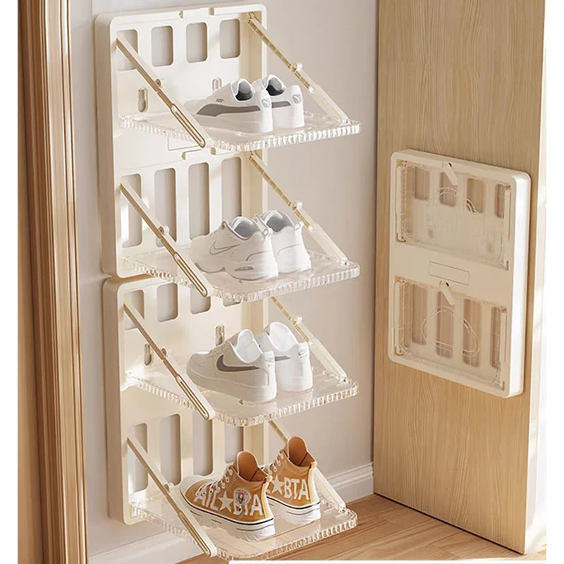 2 in 1 Foldable Bag Rack Stands Shoe Rack Living Room Behind Door Space Saving Hallway Wall Mounted Folding Shoe Cabinet Slit