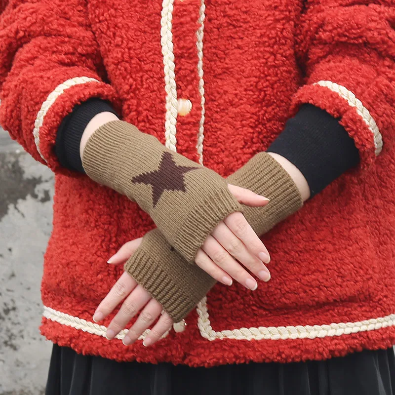 Knitted Black Punk Fingerless Gloves Ins Fashion Y2K Cuff Women Men Glove Elbow Cool Stretch Winter Arm Warmer Mitten Guantes