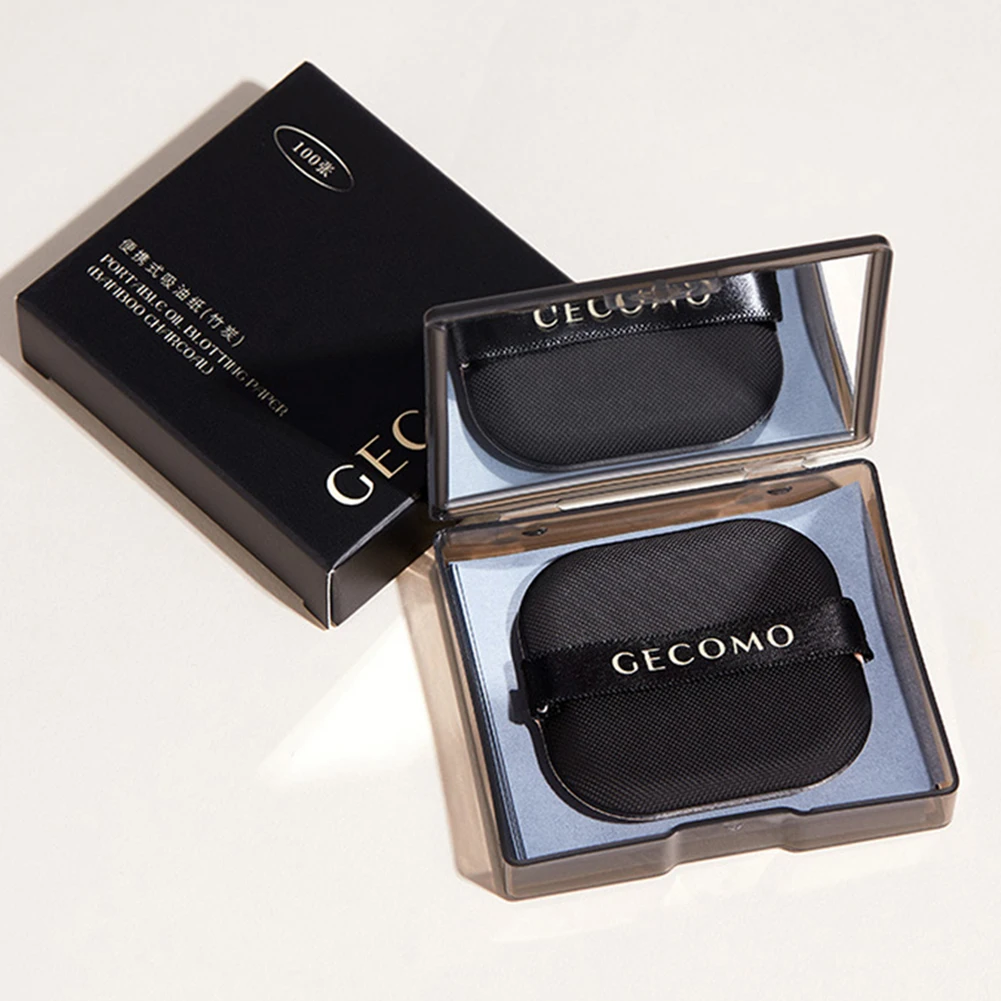 Oil Control Paper with Case & Powder Puff Oil Blotting Papers Bamboo Charcoal Face Blotting Sheets 100 Sheets For Oily Skin