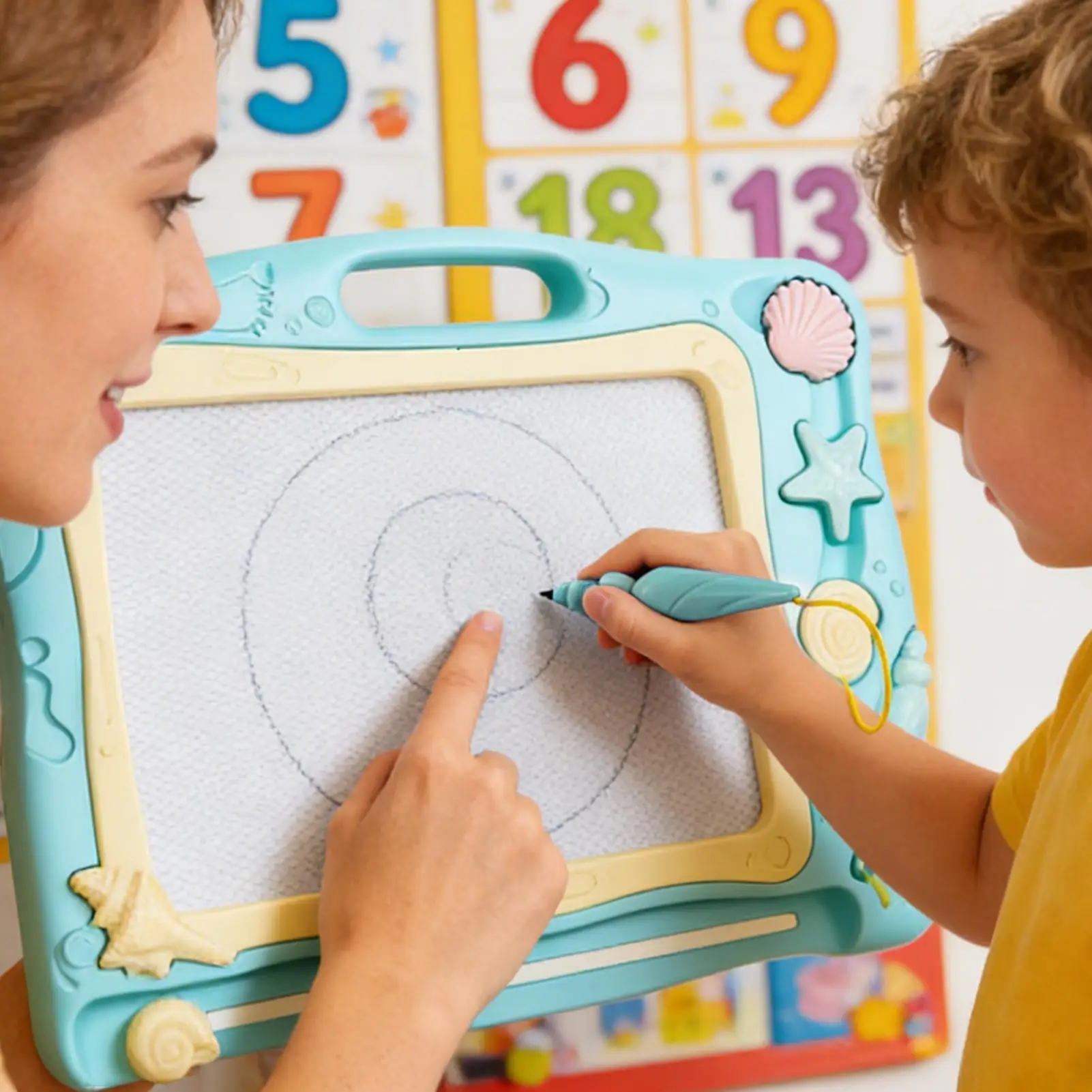 어린이용 자석 그림판 페인팅 패드 펜 스탬프 포함 지울 수 있는 글쓰기 보드 여행용 장난감 생일 선물 소년 소녀용