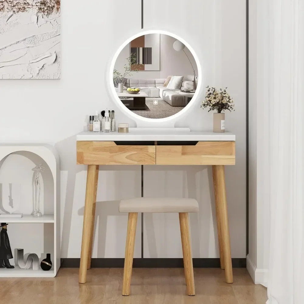 compact illuminated vanity desk with adjustable mirror for efficient space utilization