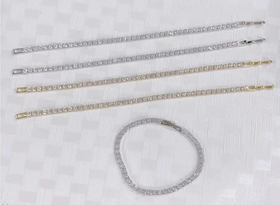 1Pcs Gold Filled Baguette Cubic Zirconia Bracelet For Women Men Luxury Jewelry Rainbow Cz Tennis Trendy Bangle Girls Gift Fges