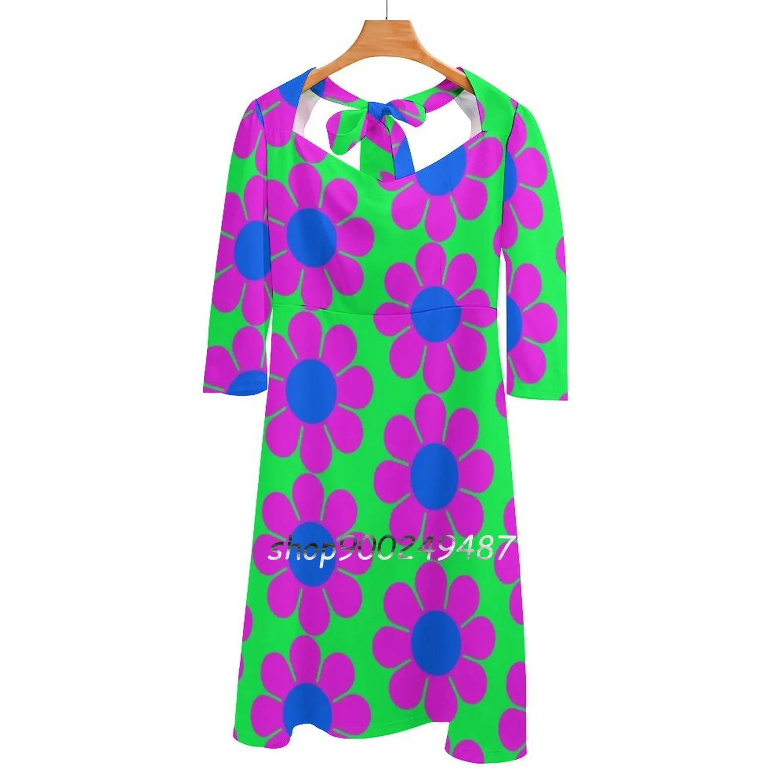 

Женское летнее платье с цветочным принтом, розовое, синее, фиолетовое платье с квадратным вырезом и лямкой на шее