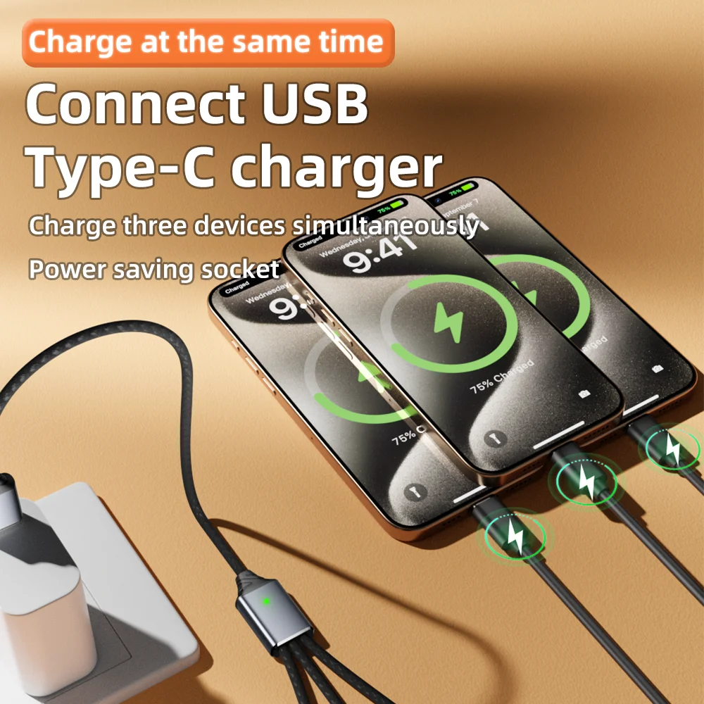 Multi-Port USB Expansion Hub: 3-in-1 Splitter Cable with USB-A/Type-C Outputs