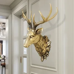 Large Size Deer Head Home Wall Mounted Christmas Decoration Retro Deer Antler Statue Living Room Entrance Animal Head Wall Decor