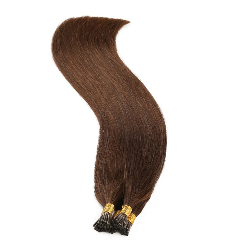 HOT 50/100strands I Tip Microlink Hair Extensions Straight Human Hair Fusion Keratin Micro Ring Stick Pre-Bond brown