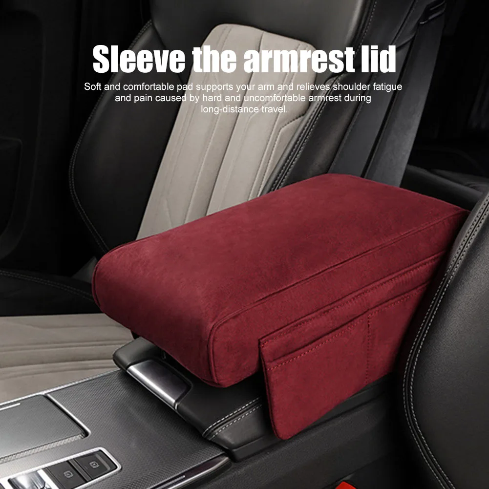 

Universal Car Armrest Pad Suede Soft Memory Foam Center Console Armrest Cushion with 4 Storage Pockets Armrest Pillow for Auto