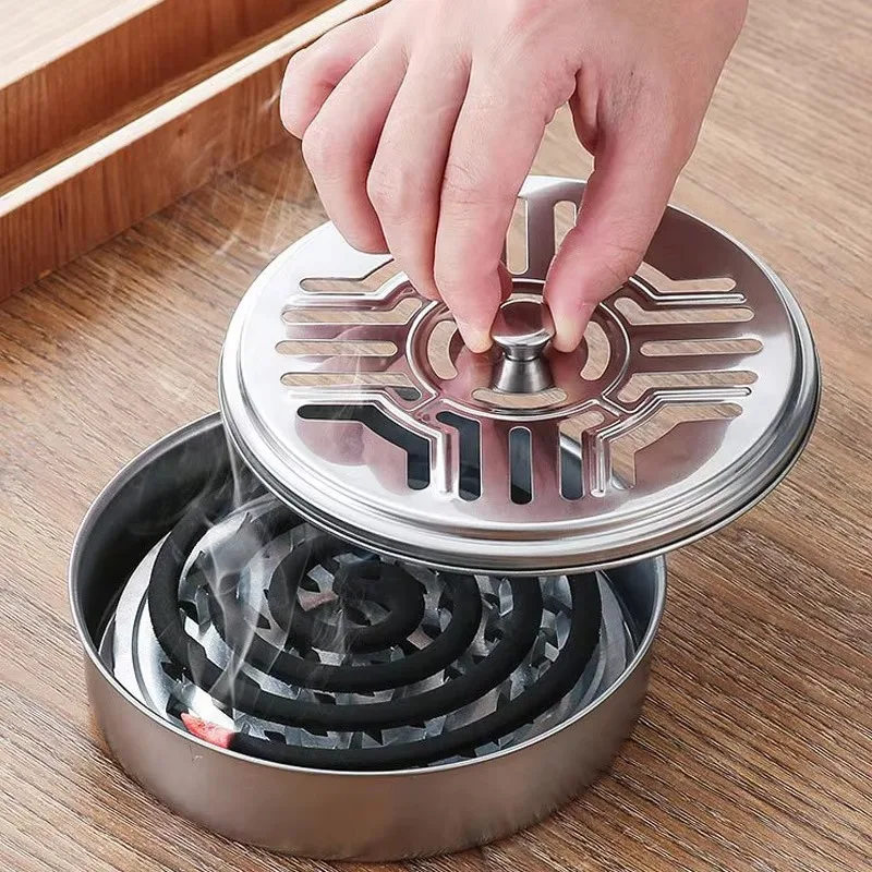 Mosquito coil holder stainless steel box with cover round tray easy clean