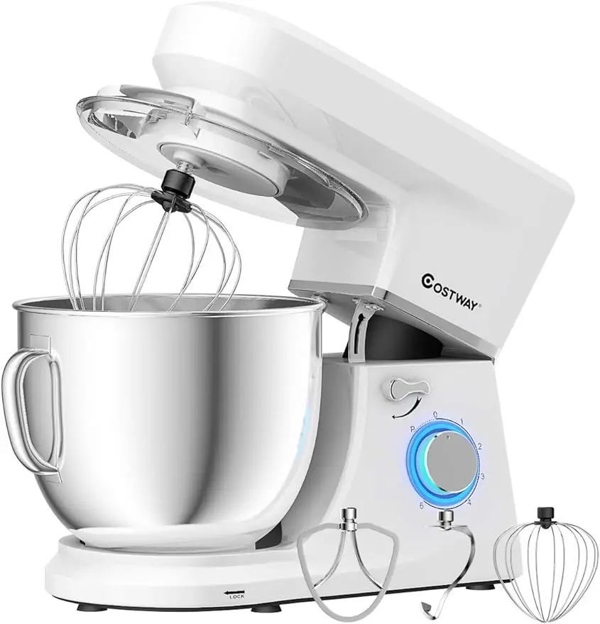 

COSTWAY Stand Mixer, 6-Speed 7.5 QT Tilt-head Electric Kitchen Food Mixer 660W with Stainless Steel Bowl, Dough Hook, Whisk