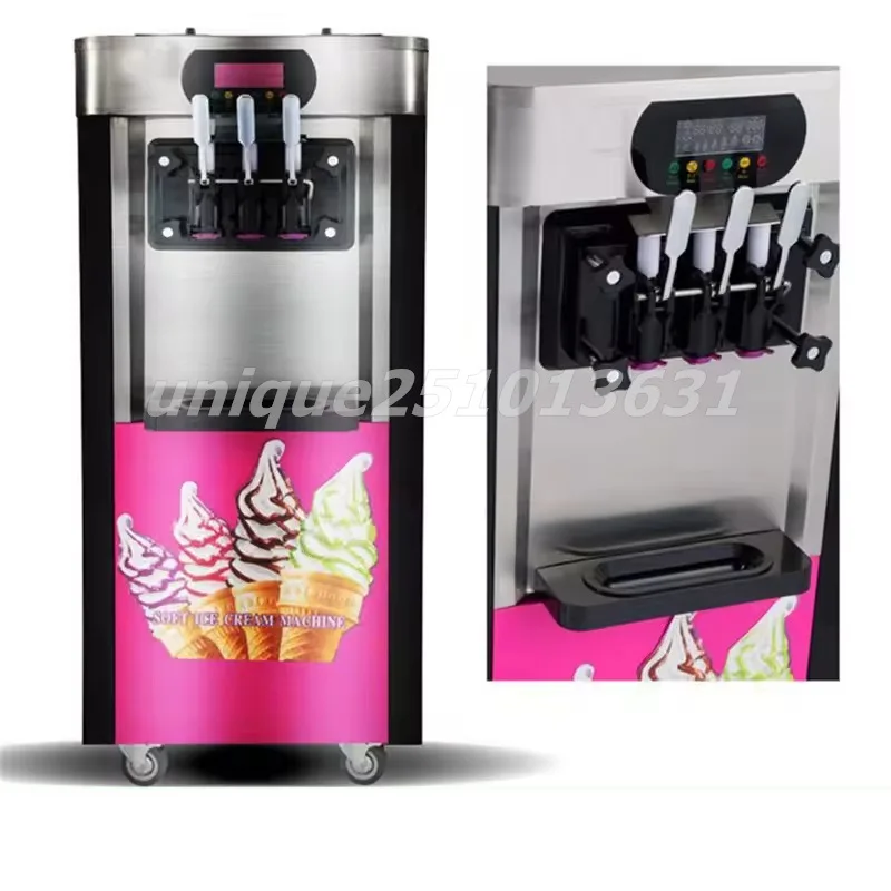 3 Flavors Soft Ice Cream Machine Low Noise Soft Serve Ice Cream Machine 20-25L/H Vertical Fruit Roll Maker Yogurt Making Maker