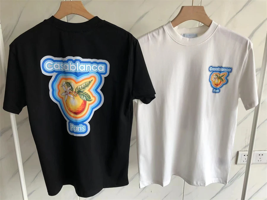 

New CASABLANCA Orange Paris T-Shirts Men Women Streetwear Loose T Shirt Black White Tee Top Goth