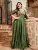 plus size V-neck embroidered lace medium long sleeve color contrast patchwork satin embellish buckle full skirt