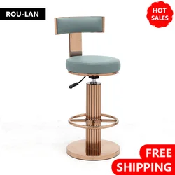 Counter Height Bar Stools with Back, Modern Adjustable Swivel Chair with Polished Rose Stainless Steel Legs for Kitchen Counter