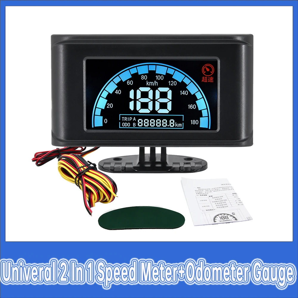 

RU Univeral 12V/24V Car Speedometer with Odometer 2 in 1 LCD Display Gauge Car Indicator Small Meter Trip ODO Km/h Gauge