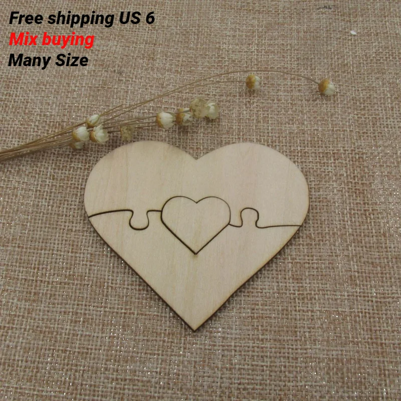Blank Heart Shape Wooden Puzzle, Unfinished Wood Puzzles for