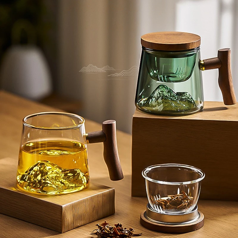 Glass Teacup with Infuser and Lid, Glass Tea Mug, Big Tea Cup with Wood  Handle for Loose Leaf Tea