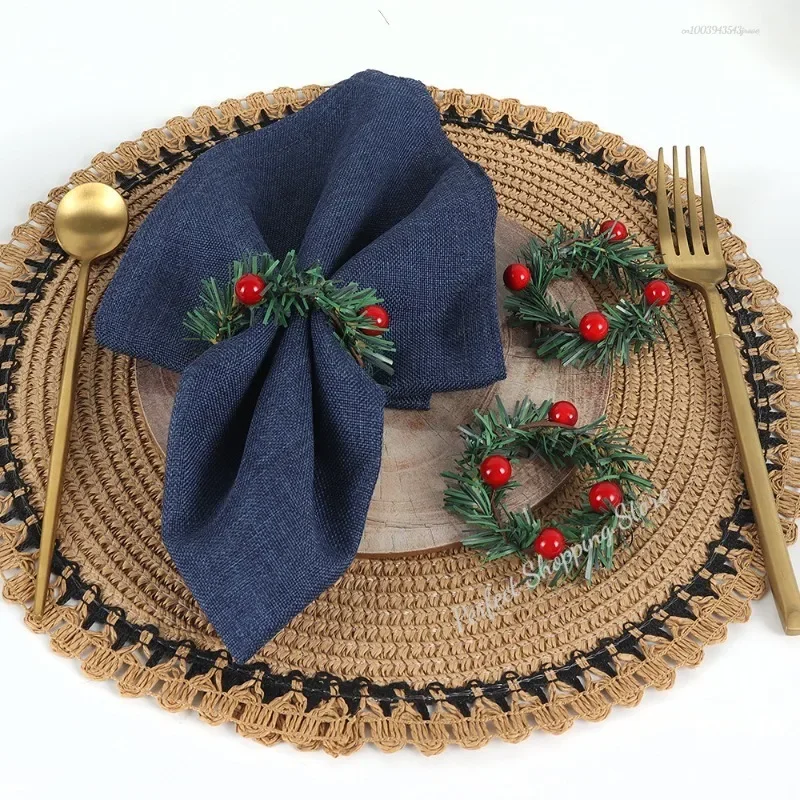 1/4/6pc Handmade Creative Woven Napkin Ring Set Cross-Border Christmas Collection with Red Berry Pine Needle Wreath Design,napkin ring