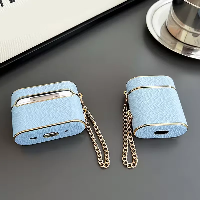 Deluxe Metal Keychain Leather Earphone Shockproof Case with Bluetooth Charging