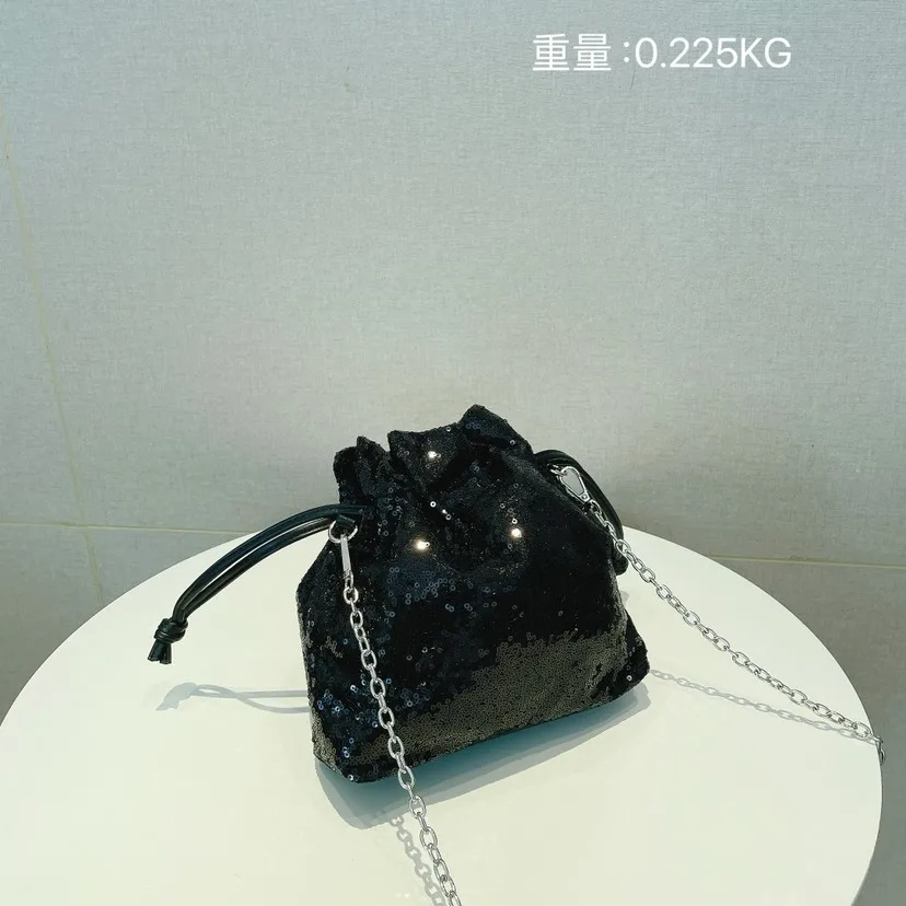 2024 New Korean Style Colorful Sequins Chain Bucket Bag for Women Fashionable and Fresh Single Shoulder Crossbody Bag