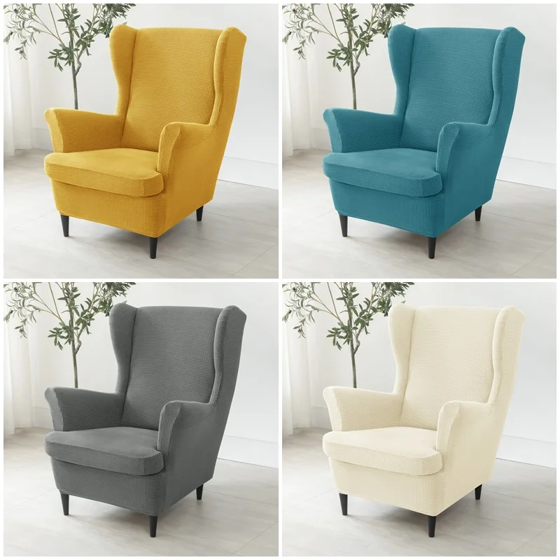 

Polar Fleece Stretch Wing Chair Cover Spandex High Back Armchair Covers Elastic Non Slip Sofa Slipcovers with Seat Cushion Cover