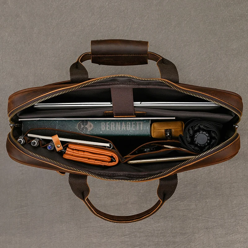 High Quality Men's Leather Laptop Bag 14 15.6 Inch Computer Briefcase A4 Document Bag For Men Male Briefcase Bags Thick Leather