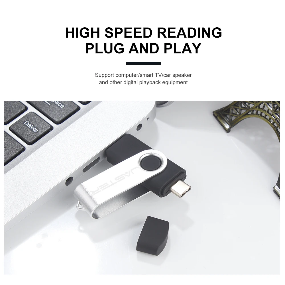 JASTER TYPE-C 2 in 1 USB 3.0 플래시 드라이브 128GB 다채로운 회전식 메모리 스틱 64GB 무료 맞춤형 로고 Pendrive 32GB 비즈니스 선물