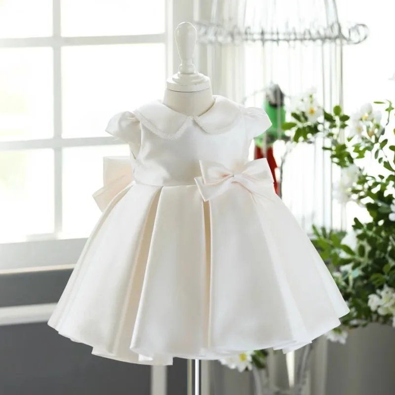 שמלת ווד 2025 בסגנון צרפתי לילדים, סאטן, נסיכה, יומולדת ראשונה לילדים, שמלת אופנה פשוטה למסיבת יומולדת, תחפושות, בגדים חדשים