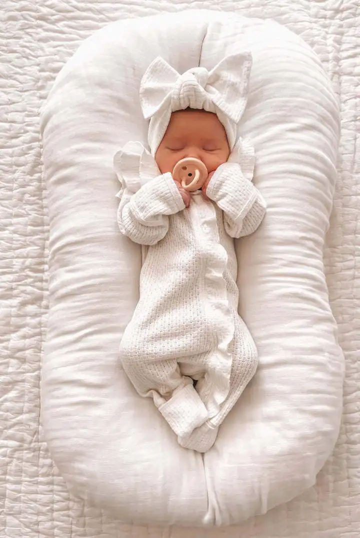 Lange Ärmel Gestrickte Overall Für Kleinkinder Mädchen Komfortable Entzückende Herbst Winter Neugeborenen Body Solide Waffel Strampler – Detail 8
