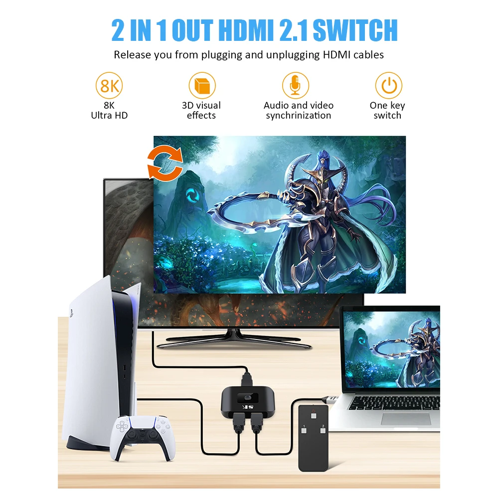 8K HDMI ȣȯ 2.1 ġ 8k 60hz 4k 120hz ġ 2  1  й, PS4 Xbox hdtv Romote   2x1 ó
