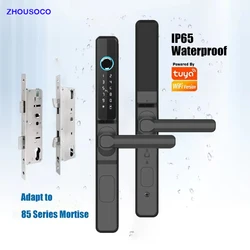 Waterproof IP66 Fingerprint Tuay Wifi APP Electronic Door Lock Digital Password Keyless Aluminum Glass Sliding Smart Door Lock