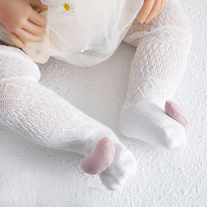 

Korean Kawaii Cute White Bow Ribbed Fluffy Stockings Spring Summer Mesh Thin Cotton Anti-mosquito Knee Thigh High Long Socks