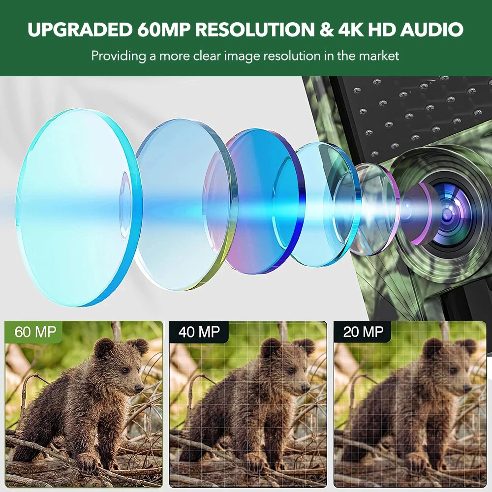 WiFi Bluetooth Hunting Camera or Memory Card 60MP 4K Infrared Night Vision Outdoor Wildlife Camera Surveillance Trap Camera