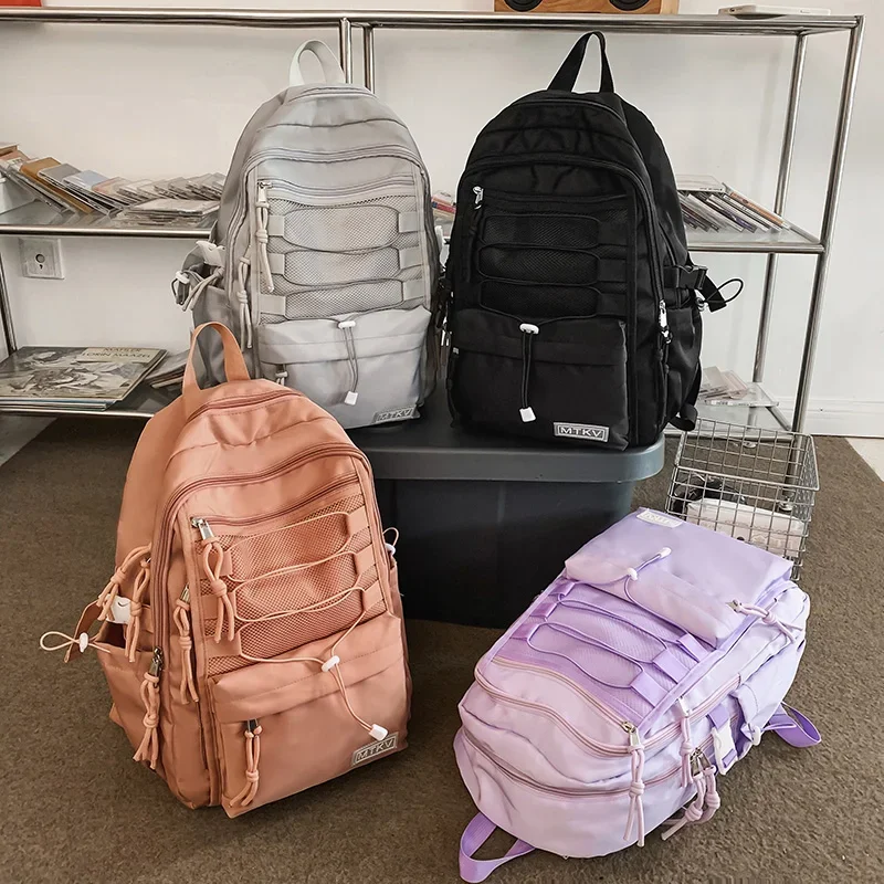HOCODO Backpack For Women New Solid Color Women Backpack Unisex Multi-Pocket Laptop School Bag For Teenagers Girls