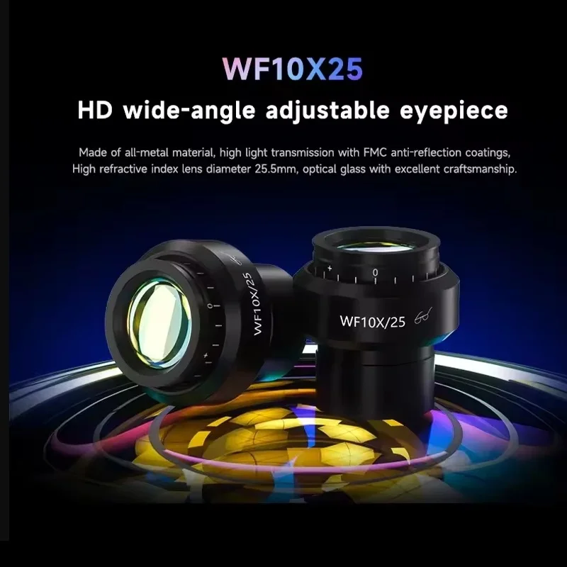 메카닉 로봇 6560T-B11 삼안 실체 현미경 6.5-60X 연속 줌 WF10X25 접안렌즈 0.45X 카메라 어댑터